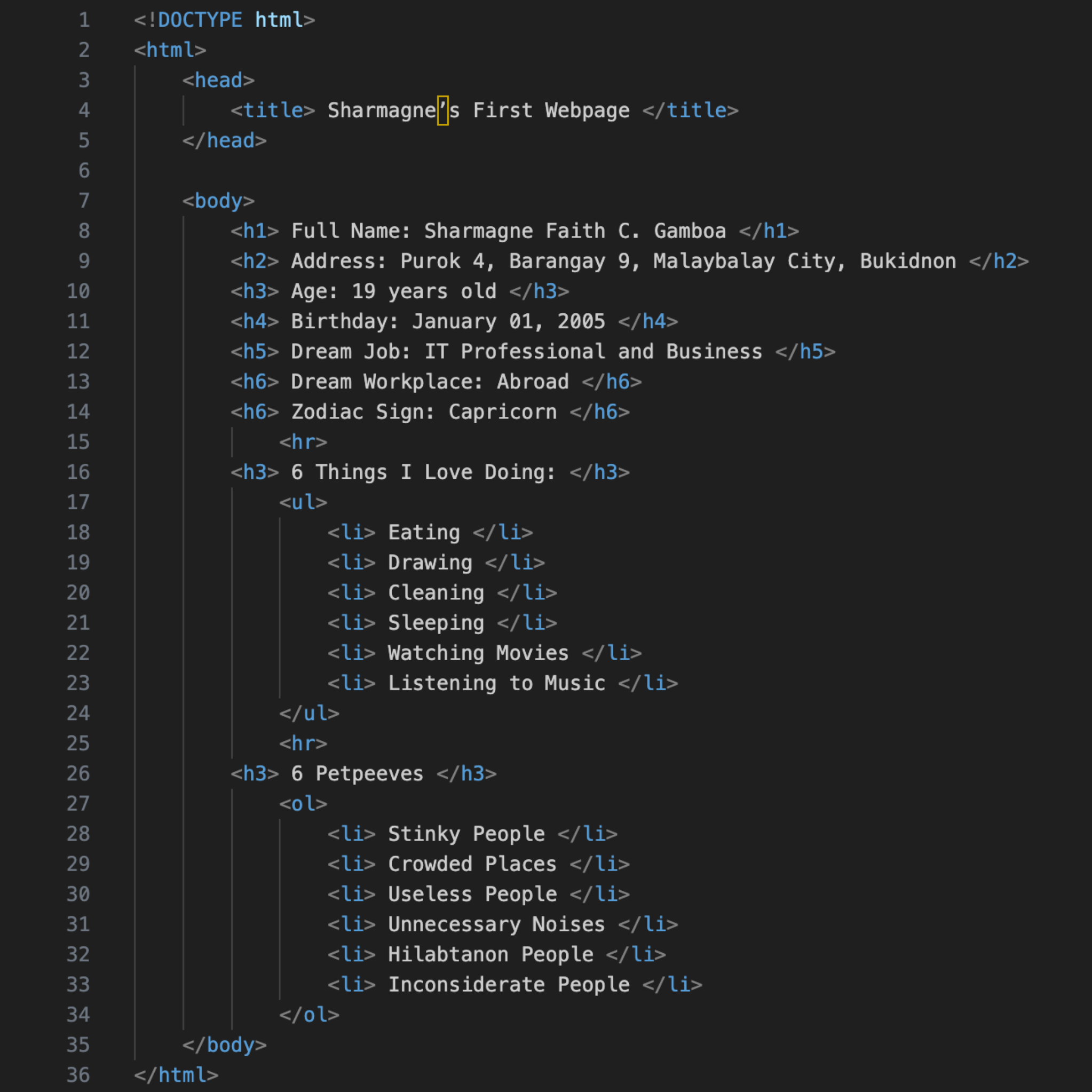 Screenshot showing HTML activity 1
